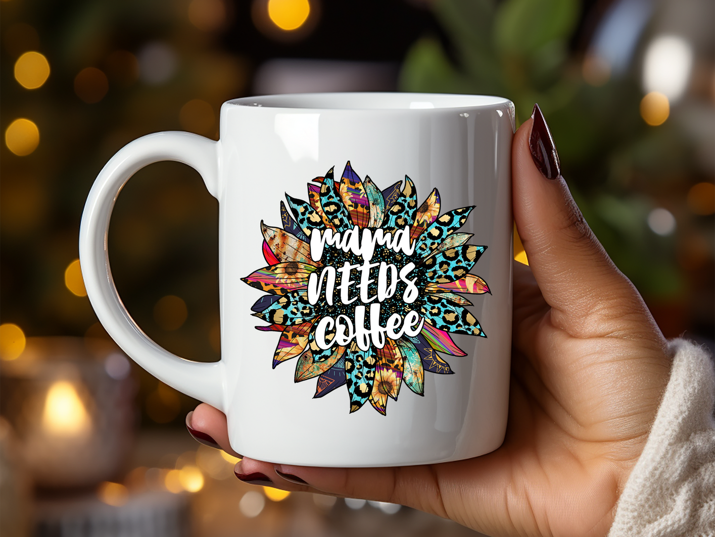 Mama Needs Coffee Mug - Floral 11oz Inspirational Ceramic Cup