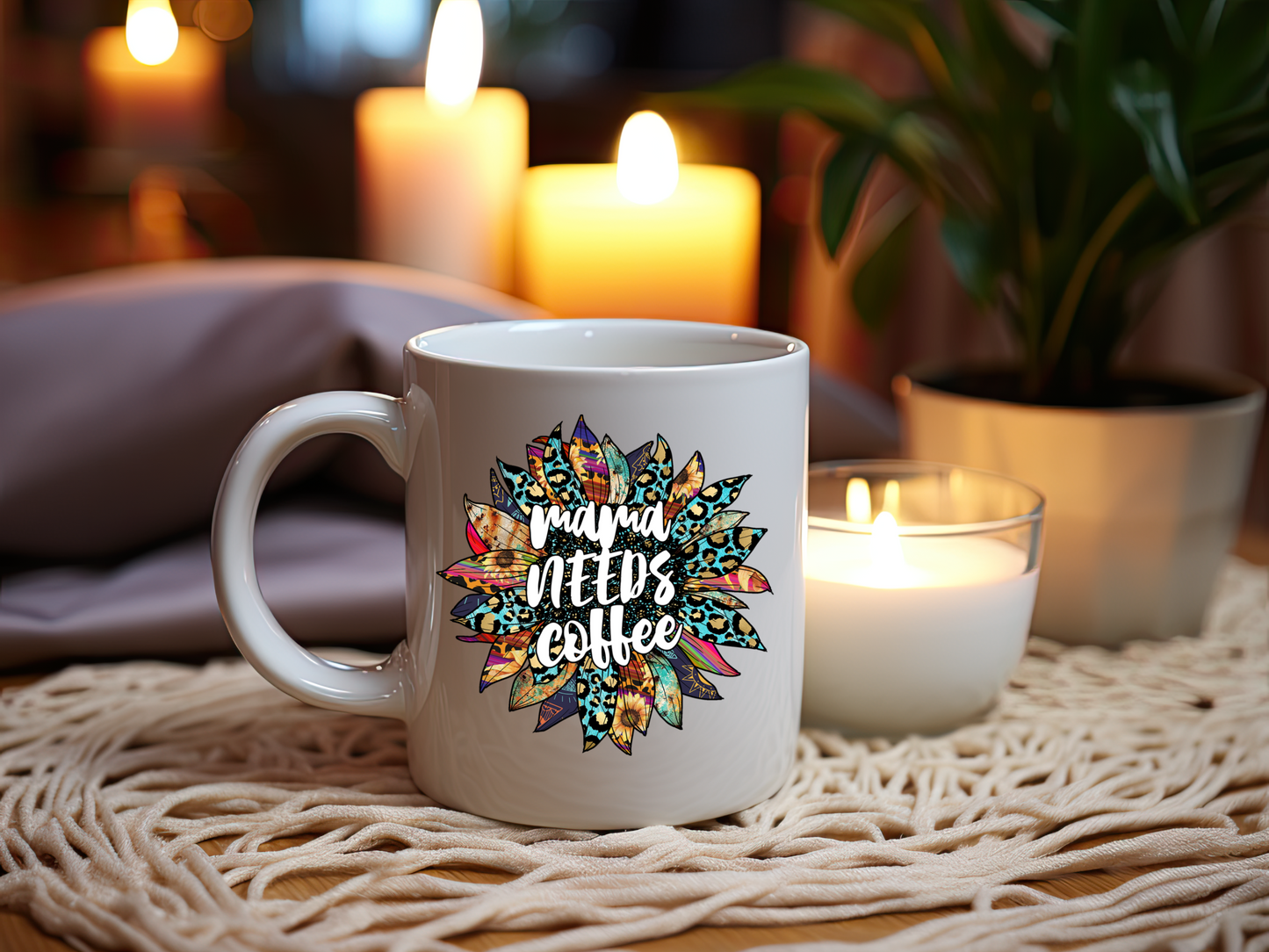 Mama Needs Coffee Mug - Floral 11oz Inspirational Ceramic Cup