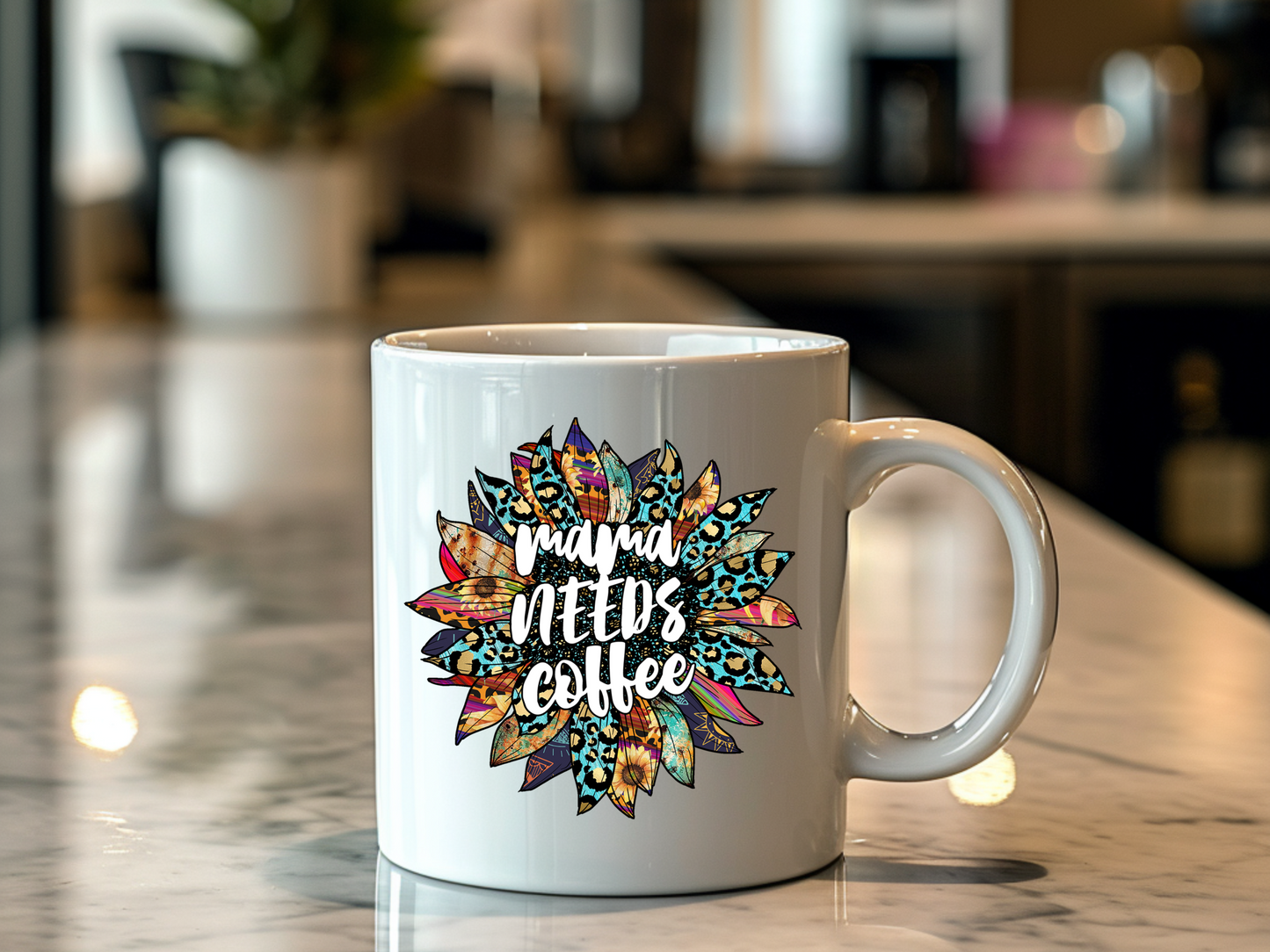 Mama Needs Coffee Mug - Floral 11oz Inspirational Ceramic Cup