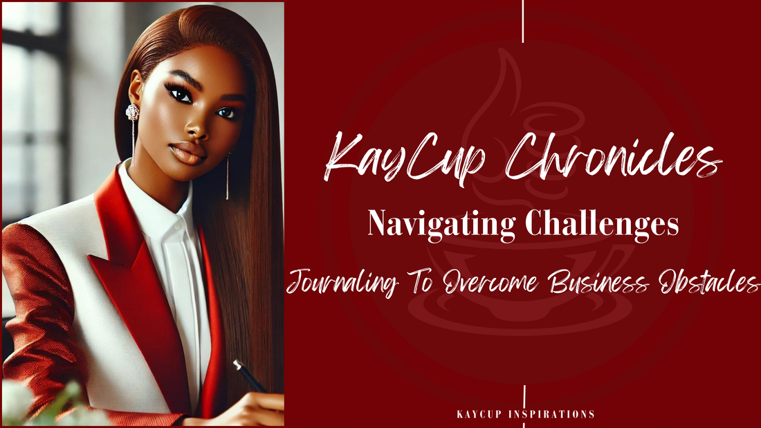 An African American woman journaling at her business desk, navigating business challenges with reflective writing.