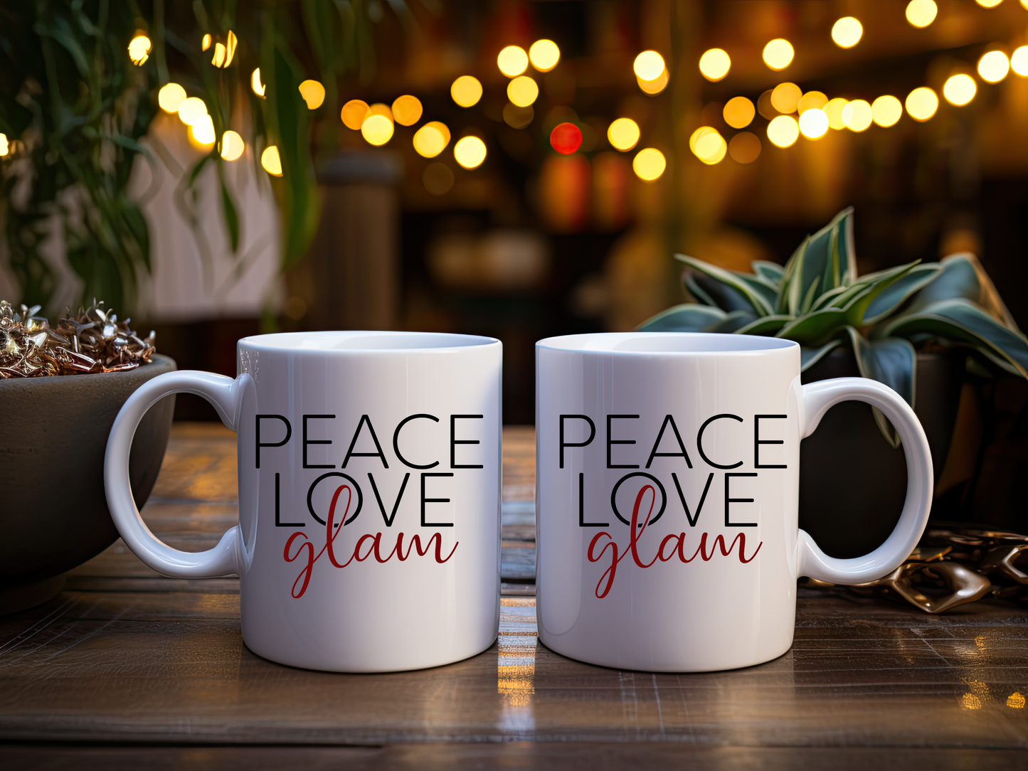 Peace Love Glam Mug - 11oz Ceramic Coffee Cup with Stylish Design
