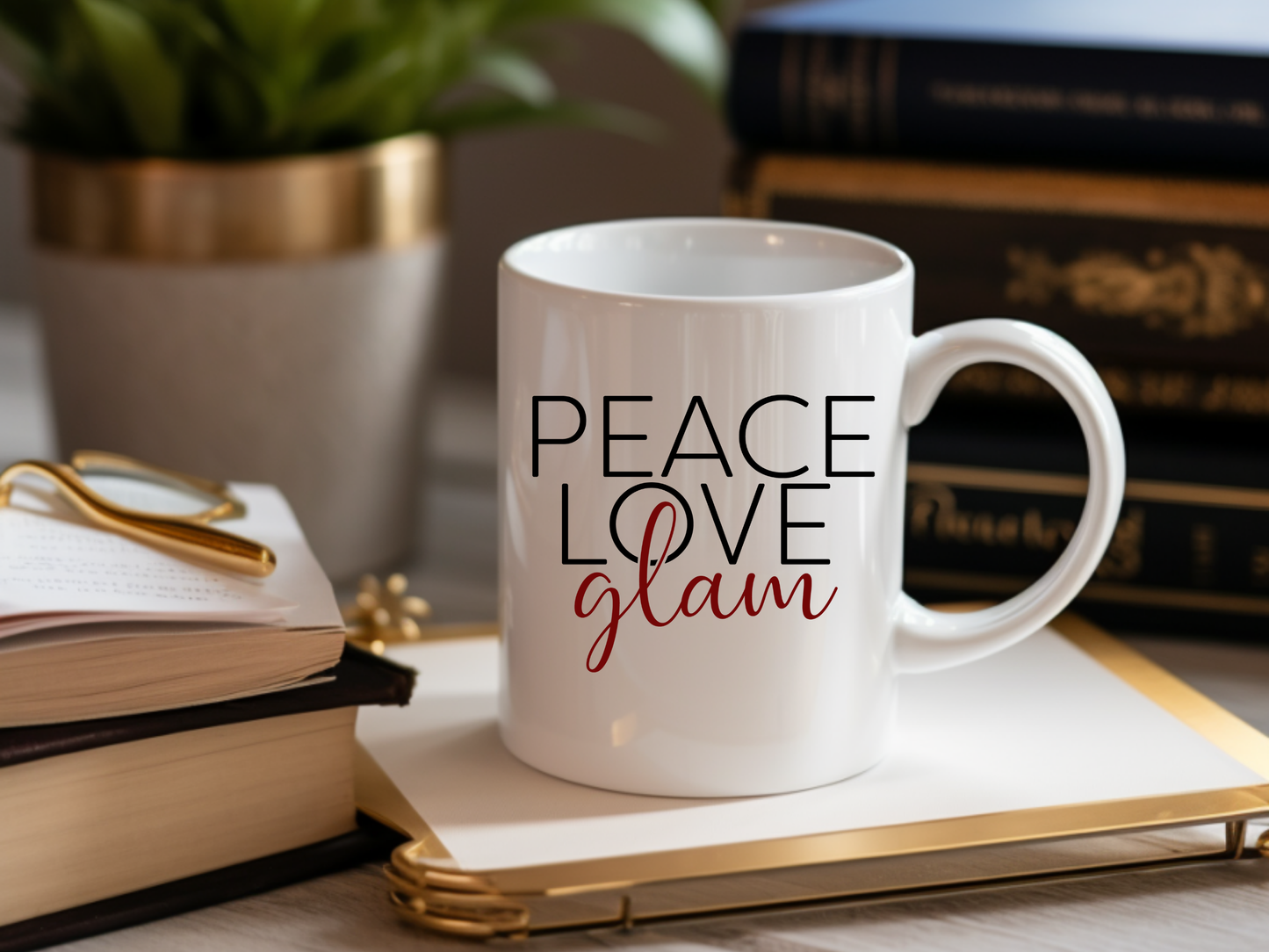 Peace Love Glam Mug - 11oz Ceramic Coffee Cup with Stylish Design