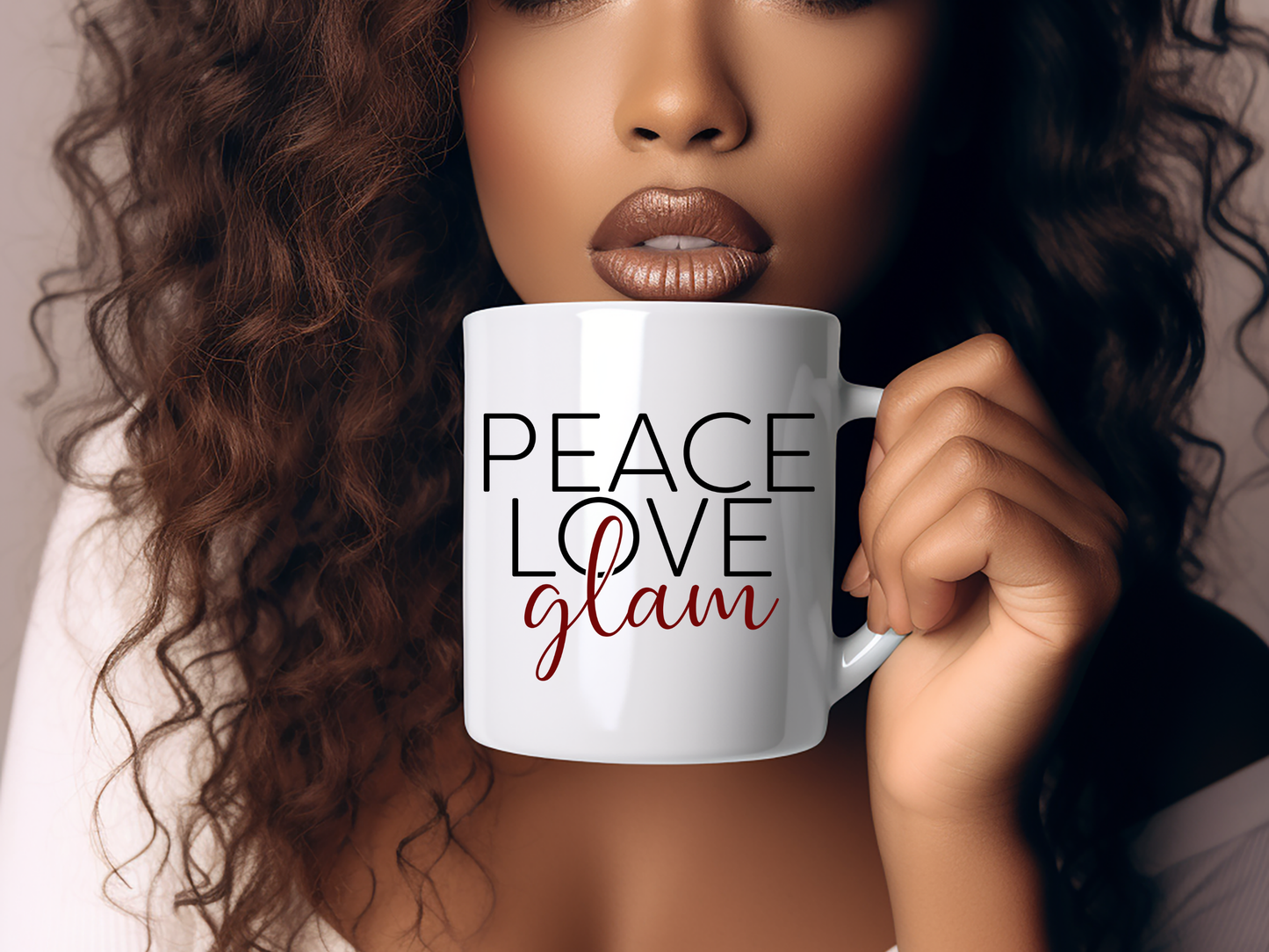 Peace Love Glam Mug - 11oz Ceramic Coffee Cup with Stylish Design